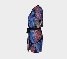 Load image into Gallery viewer, Ornate Blue Coral Tapestry Kimono Jacket with detachable Bamboo Belt
