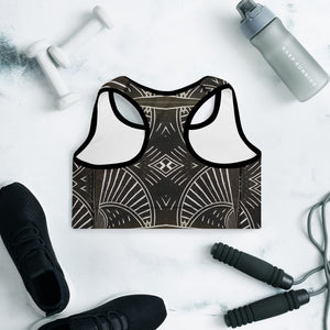 African Mudcloth Inspired Lined/Padded Sports Bra Yoga Top