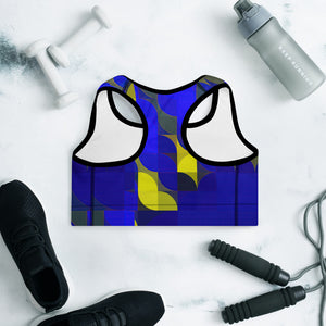 Royal Blue & Yellow Colorblock Lined/Padded Sports Bra Yoga Top