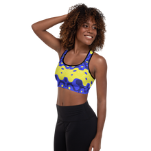 Load image into Gallery viewer, Zoombubble in Blue &amp; Yellow Lined/Padded Sports Bra Yoga Top
