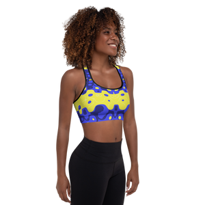 Zoombubble in Blue & Yellow Lined/Padded Sports Bra Yoga Top