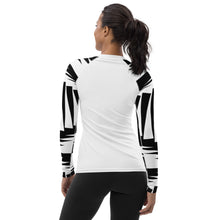 Load image into Gallery viewer, Women&#39;s Rash Guard and Layering Shirt in ZigZag Design on White Background
