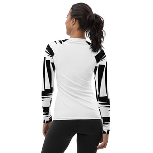 Women's Rash Guard and Layering Shirt in ZigZag Design on White Background