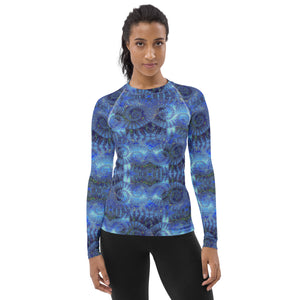 Women's Rash Guard/Layering Shirt with UPF50+ Fabric in Blue Octopus