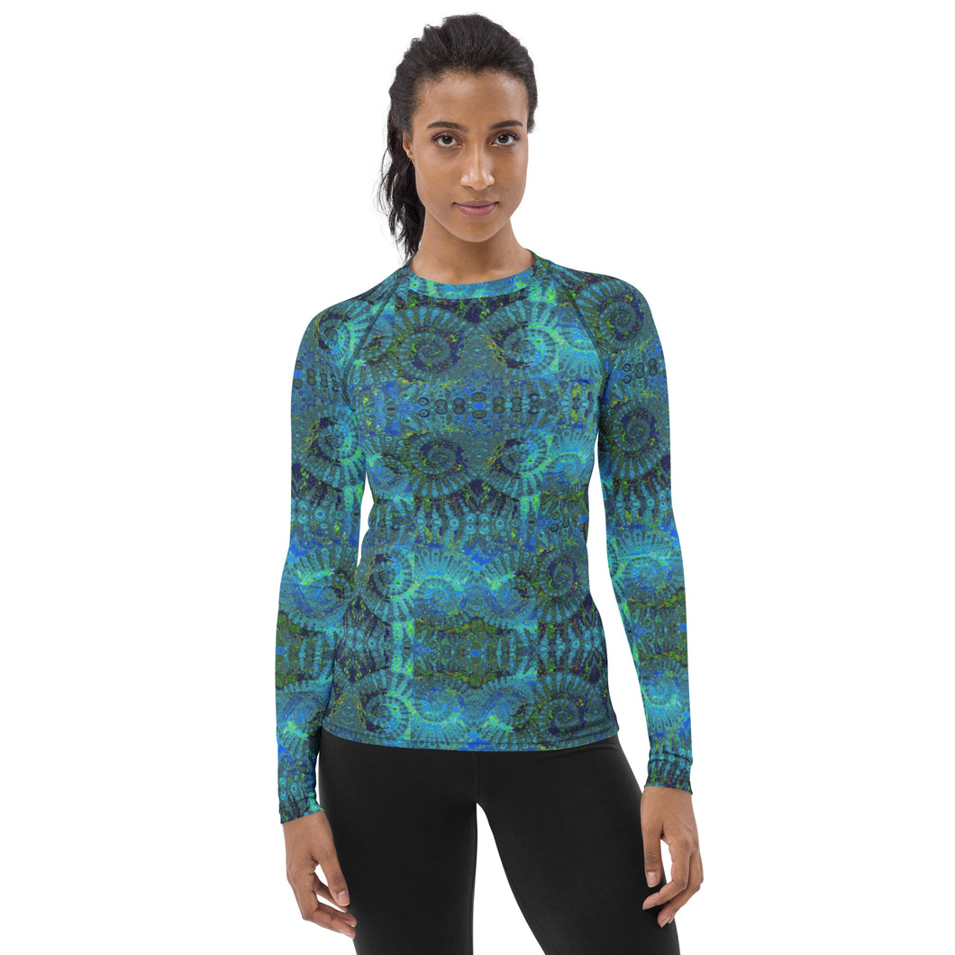 Women's Rash Guard and Layering Shirt in Teal Octopus