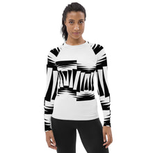 Load image into Gallery viewer, Women&#39;s Rash Guard and Layering Shirt in ZigZag Design on White Background
