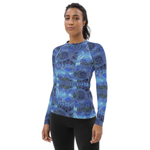 Women's Rash Guard/Layering Shirt with UPF50+ Fabric in Blue Octopus