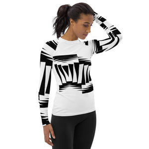 Women's Rash Guard and Layering Shirt in ZigZag Design on White Background