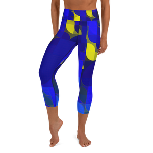 Royal Blue & Yellow Colorblock Yoga Waist Capri Leggings