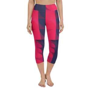 Navy & Red Colorblock Yoga Waist Capri Leggings
