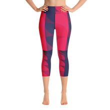 Load image into Gallery viewer, Navy &amp; Red Colorblock Yoga Waist Capri Leggings
