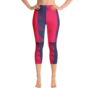 Navy & Red Colorblock Yoga Waist Capri Leggings