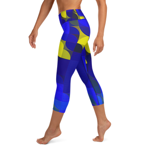 Royal Blue & Yellow Colorblock Yoga Waist Capri Leggings