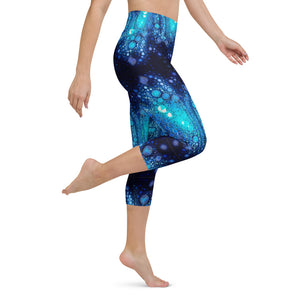 Yoga Waist Sunscreen Fabric Capri Length Leggings in Mermaid Hamsa