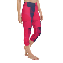 Load image into Gallery viewer, Navy &amp; Red Colorblock Yoga Waist Capri Leggings
