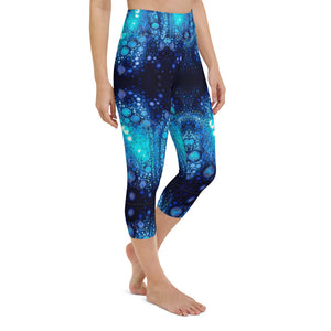 Yoga Waist Sunscreen Fabric Capri Length Leggings in Mermaid Hamsa