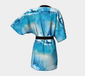 Tahoe Blue Kimono Jacket with Bamboo Fabric Trim & Detachable Belt