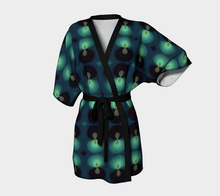 Load image into Gallery viewer, Kimono Style Jacket in Teal Drops, with Bamboo Fabric Edging &amp; Detachable Belt
