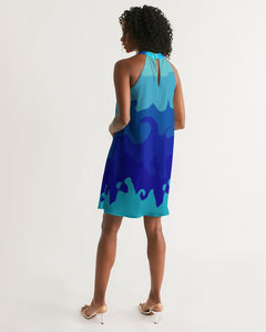Painted Blue Waves Women's Halter Dress