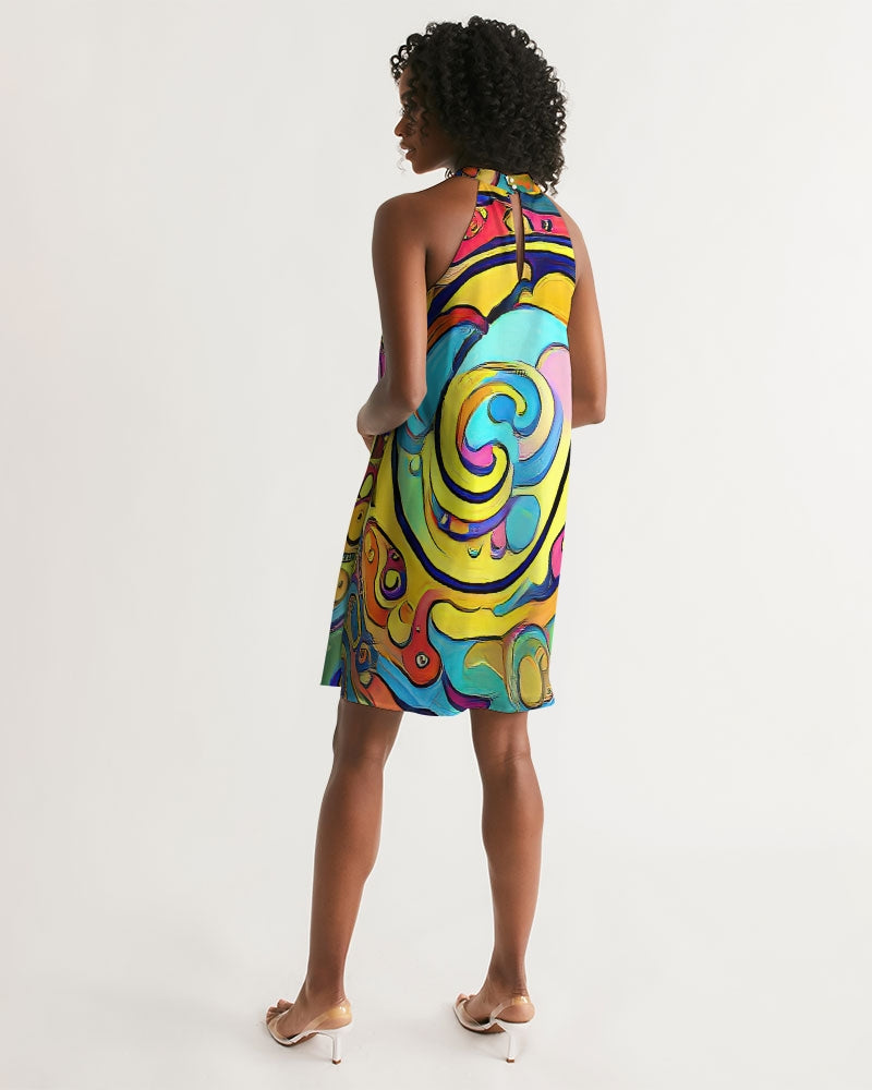 Watercolor Loops Women's Halter Dress Starshine Designs Art Watercolor Loops Women's Halter Dress Starshine Designs Art
