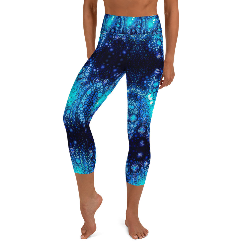 Yoga Leggings, High Waist Capri- Mermaid Hamsa