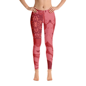 Women's High Waisted Pattern Leggings Capri Length Yoga Pants (Mid-Calf)- in "Pomegranate"