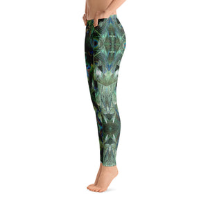 Women's Regular Waisted Pattern Leggings Full-Length Yoga Pants- in "Peacock Pandemonium"
