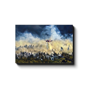 Helicopter Water Drop Over Forest - Canvas Wrap