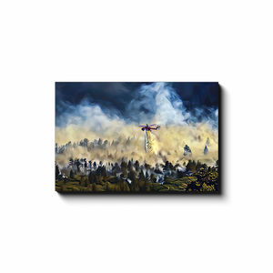 Helicopter Water Drop Over Forest - Canvas Wrap
