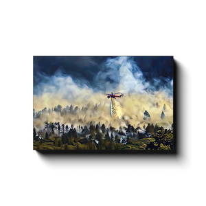 Helicopter Water Drop Over Forest - Canvas Wrap